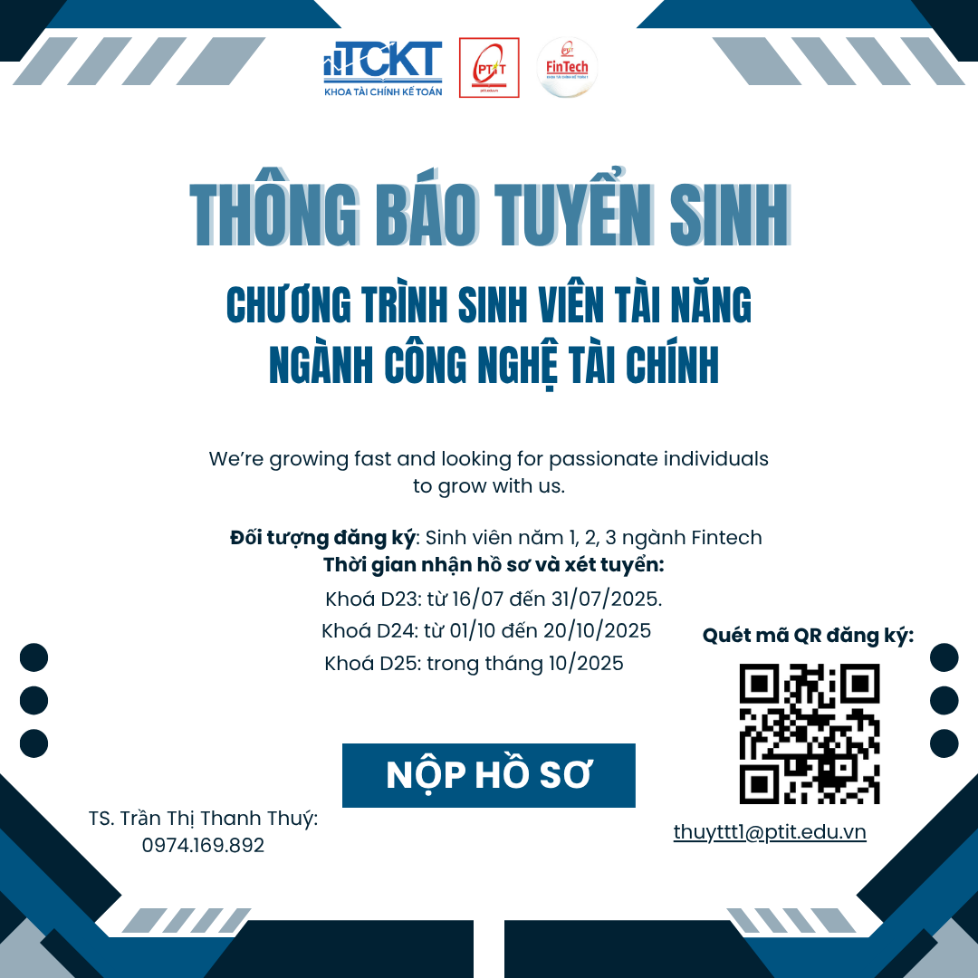 Tuyển sinh chương trình sinh viên tài năng ngành công nghệ tài chính năm học 2025–2026